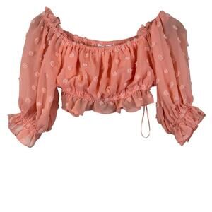 Juliana’s Crop Top Womens M Pink Swiss Dot Sheet Off the Shoulder Cottagecore